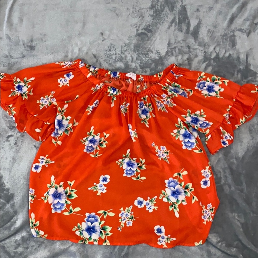 sienna sky red floral off the shoulder top